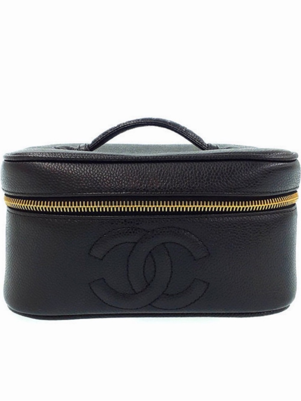 CHANEL Black Leather Vanity Case with Gold Hardware